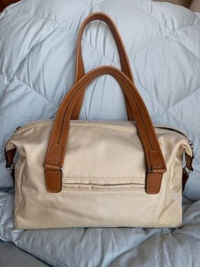 Bogner beige nylon Satchel with Tan Leather Handles